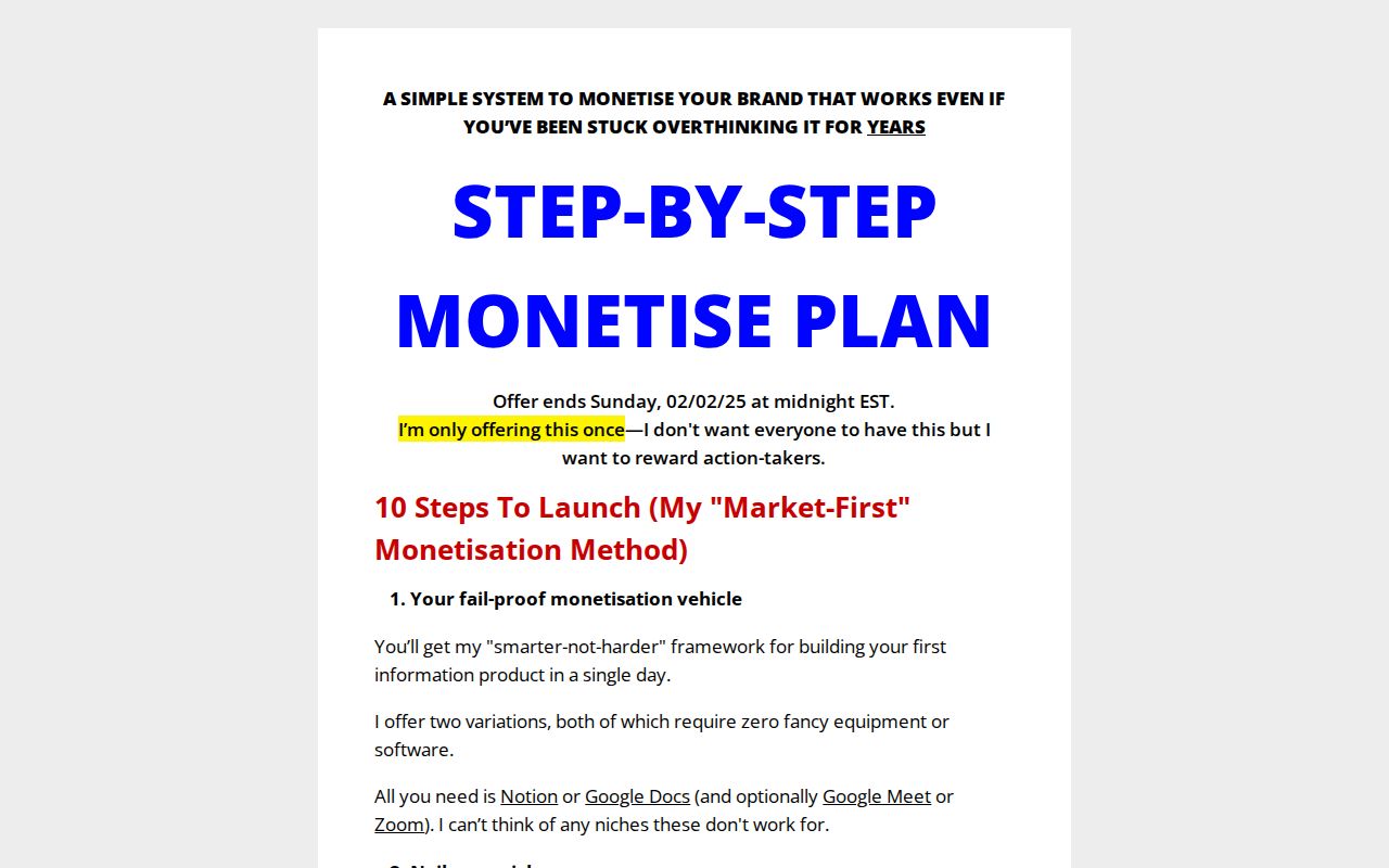 Step-By-Step Monetise Plan